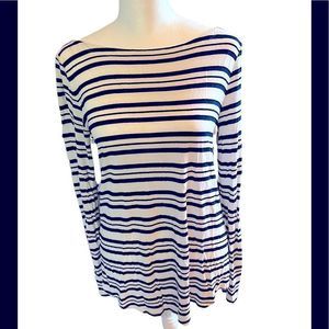 Ann Taylor Loft rayon striped black and white rayon top